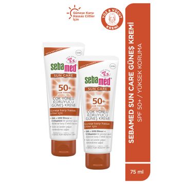 Sebamed Sun Care UVA/UVB Filtresi E Vitamini Üçlü Yüksek Koruma SPF50 2x75 ml Çok Yönlü Güneş Kremi