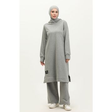 Sefamerve 0293-01 Gri Kadın Tunik Pantolon İkili Takım