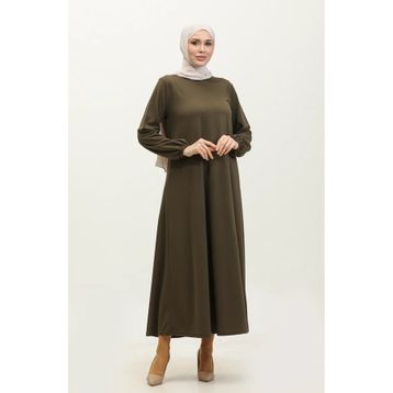Sefamerve 0650-02 Haki Kolu Lastikli Kadın Elbise