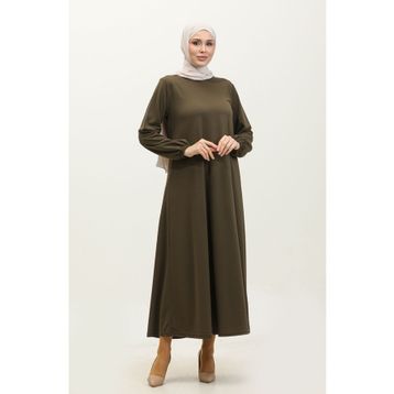 Sefamerve 0650-02 Haki Kolu Lastikli Kadın Elbise