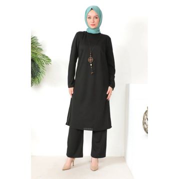 Sefamerve 8585-01 Siyah Kadın Tunik Pantolon İkili Takım