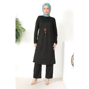 Sefamerve 8585-01 Siyah Kadın Tunik Pantolon İkili Takım