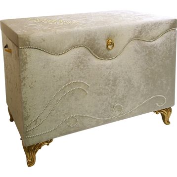Sema Home Su Gold Ayaklı Büyük Kadife Kaplamalı Ceyiz Sandığı