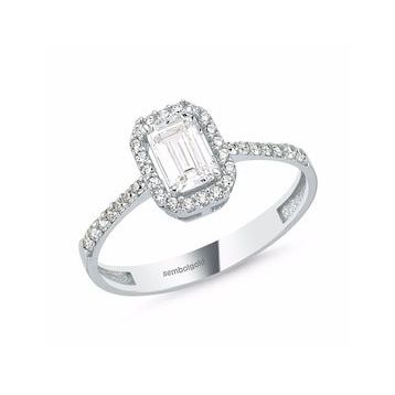 Sembol Gold 0.80 Karat Baget Beyaz Altın Tektaş Yüzük