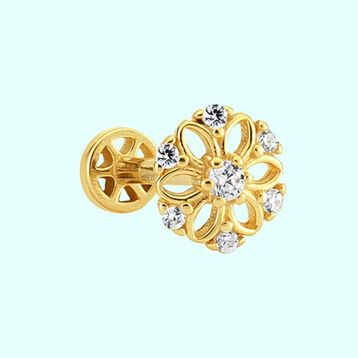 Sembol Gold 14 Ayar Altın Çiçek Tragus Piercing