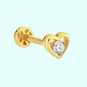 Sembol Gold 14 Ayar Altın Kalp Tektaş Tragus Piercing