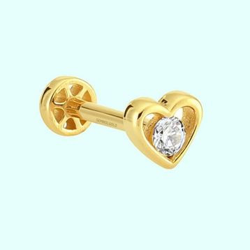 Sembol Gold 14 Ayar Altın Kalp Tektaş Tragus Piercing