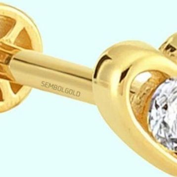 Sembol Gold 14 Ayar Altın Kalp Tektaş Tragus Piercing
