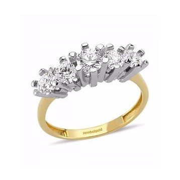 Sembol Gold 14 Ayar Altın Swarovski Taşlı 5 Taş Yüzük