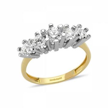 Sembol Gold 14 Ayar Altın Swarovski Taşlı 5 Taş Yüzük