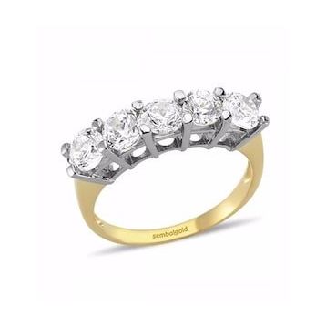 Sembol Gold 14 Ayar Altın Swarovski Taşlı 5 Taş Yüzük