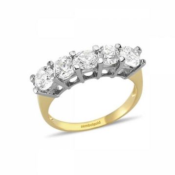 Sembol Gold 14 Ayar Altın Swarovski Taşlı 5 Taş Yüzük