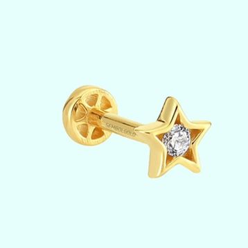 Sembol Gold 14 Ayar Altın Taşlı Yıldız Tragus Piercing