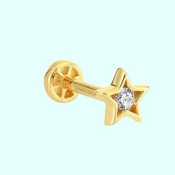 Sembol Gold 14 Ayar Altın Taşlı Yıldız Tragus Piercing