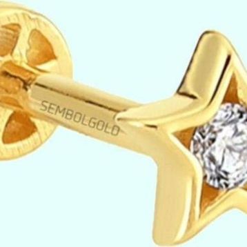 Sembol Gold 14 Ayar Altın Taşlı Yıldız Tragus Piercing