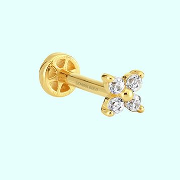 Sembol Gold 14 Ayar Altın Yonca Tragus Piercing