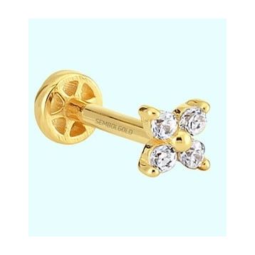 Sembol Gold 14 Ayar Altın Yonca Tragus Piercing