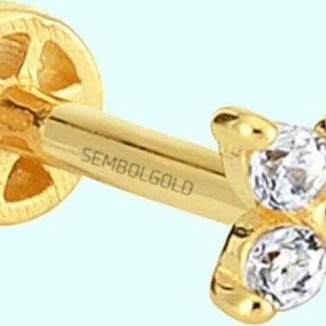 Sembol Gold 14 Ayar Altın Yonca Tragus Piercing