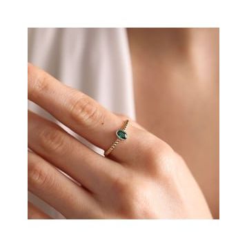 Sembol Gold 14 Ayar Burç Yüzükler Oval Emerald Altın Doğum Taşı Yüzük
