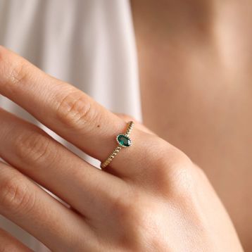Sembol Gold 14 Ayar Burç Yüzükler Oval Emerald Altın Doğum Taşı Yüzük