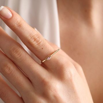 Sembol Gold 14 Ayar Burç Yüzükler Pink Altın Doğum Taşı Yüzük