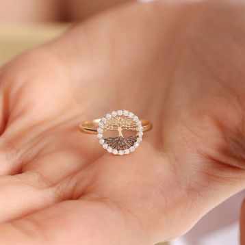 Sembol Gold 14 Ayar Çift Renk Altın Hayat Ağacı Yüzük