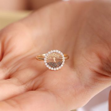 Sembol Gold 14 Ayar Çift Renk Altın Hayat Ağacı Yüzük