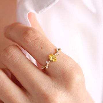 Sembol Gold 14 Ayar Citrin Altın Vintage Yüzük