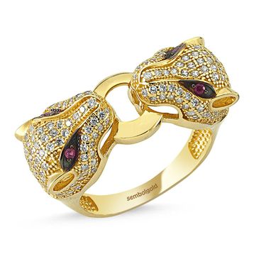 Sembol Gold 14 Ayar Kaplan Altın Çift Başlı Yüzük