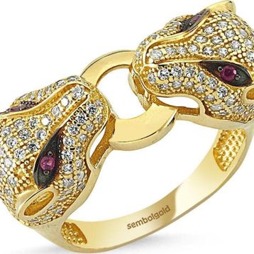 Sembol Gold 14 Ayar Kaplan Altın Çift Başlı Yüzük