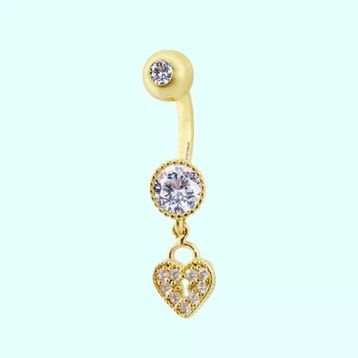 Sembol Gold 14 Ayar Sallantılı Kalp Altın Göbek Piercing