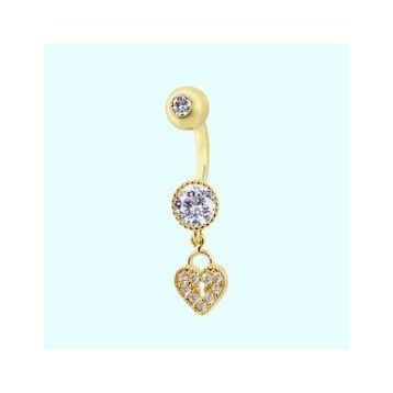 Sembol Gold 14 Ayar Sallantılı Kalp Altın Göbek Piercing