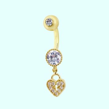 Sembol Gold 14 Ayar Sallantılı Kalp Altın Göbek Piercing