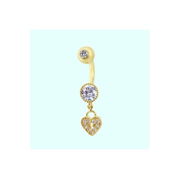 Sembol Gold 14 Ayar Sallantılı Kalp Altın Göbek Piercing