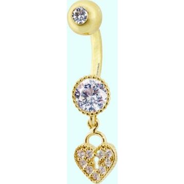 Sembol Gold 14 Ayar Sallantılı Kalp Altın Göbek Piercing