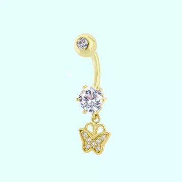Sembol Gold 14 Ayar Sallantılı Kelebek Altın Göbek Piercing