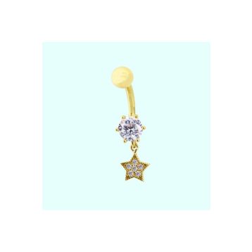 Sembol Gold 14 Ayar Sallantılı Yıldız Altın Göbek Piercing