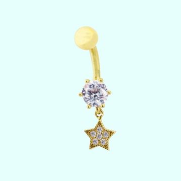 Sembol Gold 14 Ayar Sallantılı Yıldız Altın Göbek Piercing