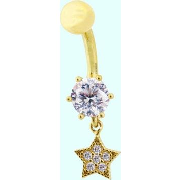 Sembol Gold 14 Ayar Sallantılı Yıldız Altın Göbek Piercing