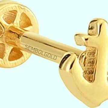 Sembol Gold 14 Ayar Taşsız Altın Çapa Tragus Piercing