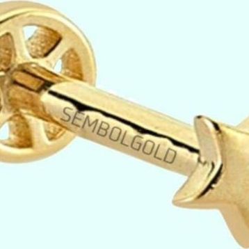 Sembol Gold 14 Ayar Taşsız Altın Yıldız Tragus Piercing