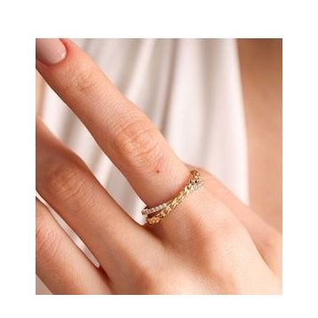 Sembol Gold 14K Çift Sıra Altın Gurmet Yüzük