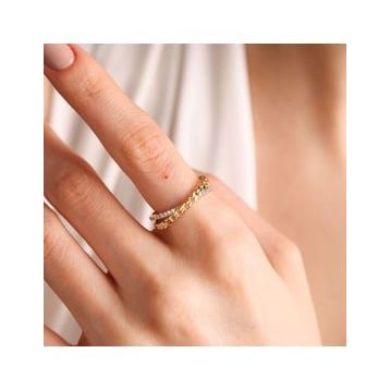 Sembol Gold 14K Çift Sıra Altın Gurmet Yüzük