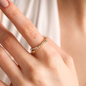 Sembol Gold 14K Çift Sıra Altın Gurmet Yüzük