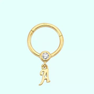 Sembol Gold -A- Harf 14 Ayar Altın Halka Piercing