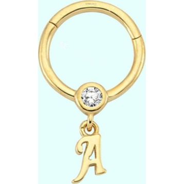 Sembol Gold -A- Harf 14 Ayar Altın Halka Piercing