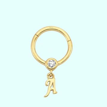 Sembol Gold -A- Harf 14 Ayar Altın Halka Piercing
