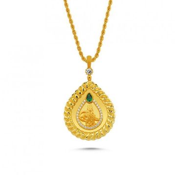 Sembol Gold Altın Damla Tasarım Burgu Halat Zincirli Tuğralı Kolye