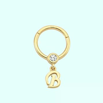 Sembol Gold -B- Harf 14 Ayar Altın Halka Piercing