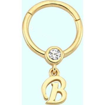 Sembol Gold -B- Harf 14 Ayar Altın Halka Piercing